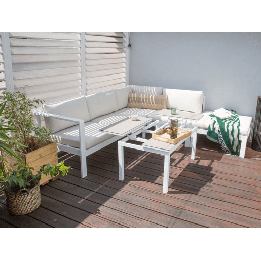 Conjunto de sofás de jardim de canto 5 lugares MESSINA à esquerda Metal Branco creme