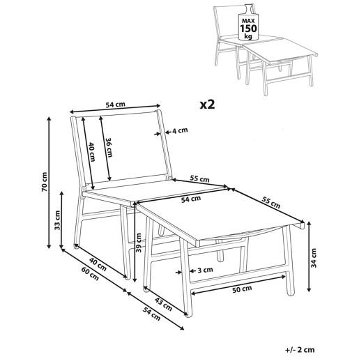Conjunto de 2 cadeiras de jardim MARCEDDI Metal BrancoCreme