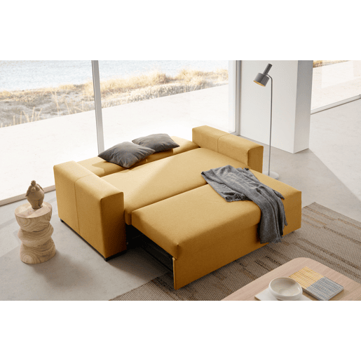 Sofá-cama Capri de 3 lugares de alta qualidade na cor amarela.