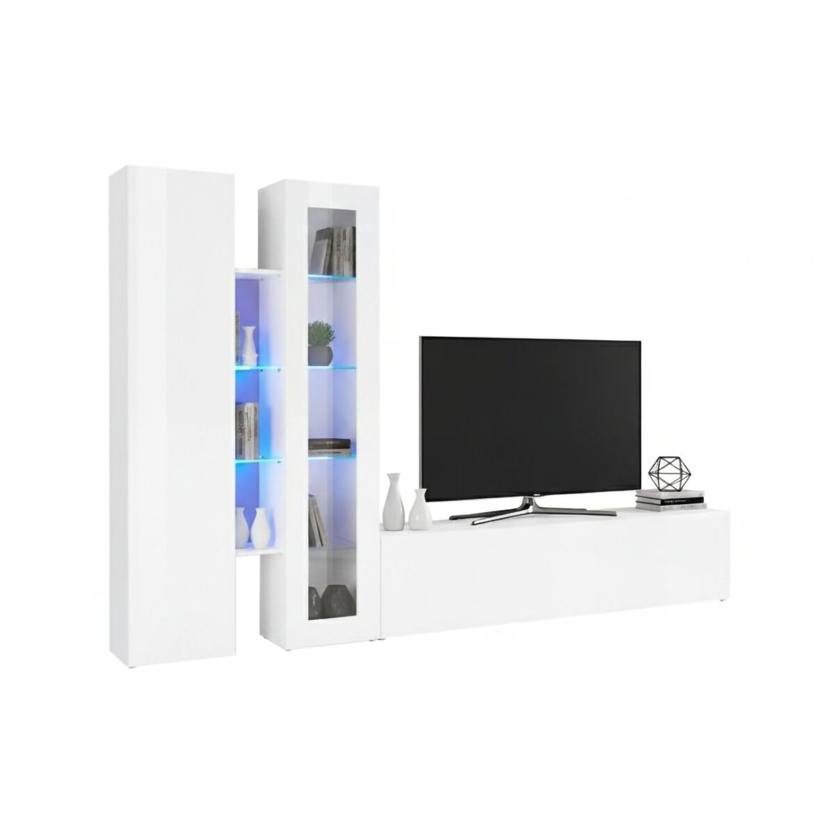 Conjunto de salón mueble TV 3 puertas y luz LED 280 Blanco