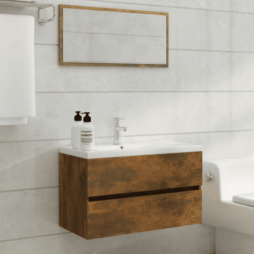 vidaXL 2 pcs conj. móveis casa de banho derivados madeira cor fumado