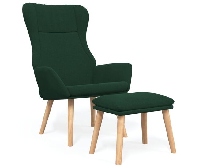 Vidaxl sillón de relax con taburete tela verde oscuro