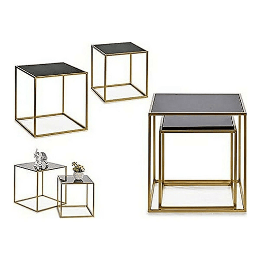 Conjunto de 2 mesas Preto Dourado 50 x 50 x 50 cm