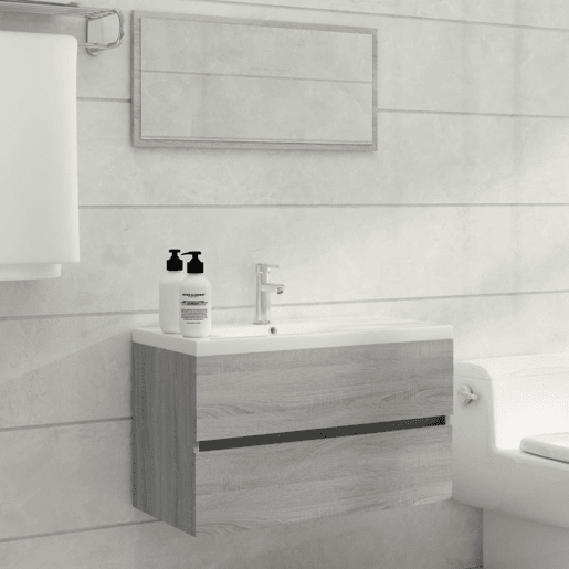 vidaXL 2 pcs conjunto móveis WC derivados de madeira sonoma cinza