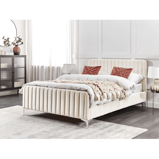 Cama Veludo LUNAN 140 x 200 cm Creme claro