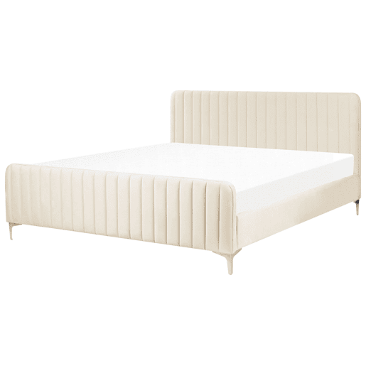 Cama Veludo LUNAN 180 x 200 cm Creme claro