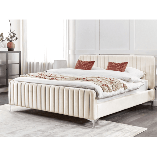 Cama Veludo LUNAN 180 x 200 cm Creme claro