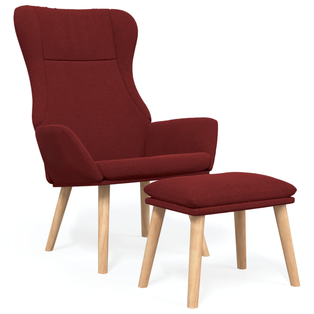 Vidaxl sillón de relax con taburete tela rojo tinto