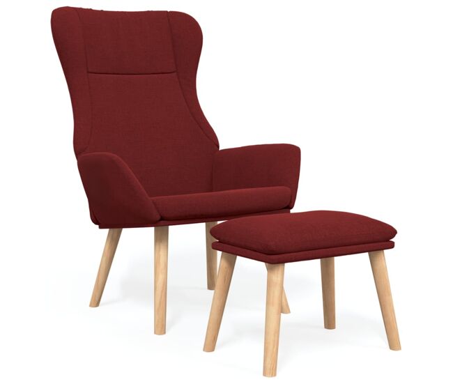 Vidaxl sillón de relax con taburete tela rojo tinto
