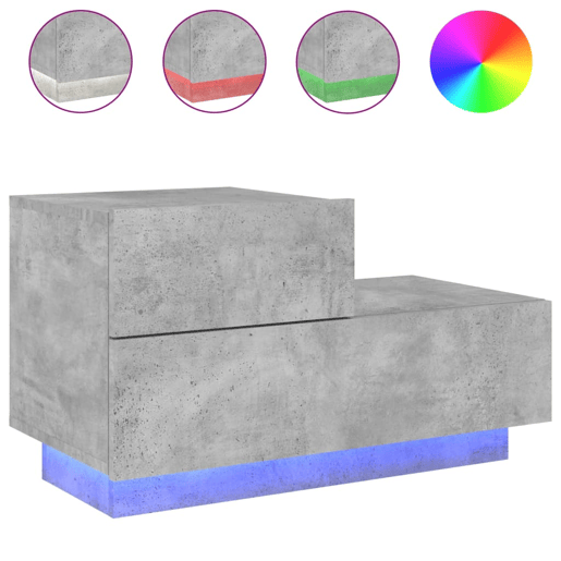 vidaXL Mesa de cabeceira com luzes LED 70x36x40,5 cm cinzento-cimento vidaXL Mesa de cabeceira com luzes LED 70x36x40,5 cm cinzento-cimento