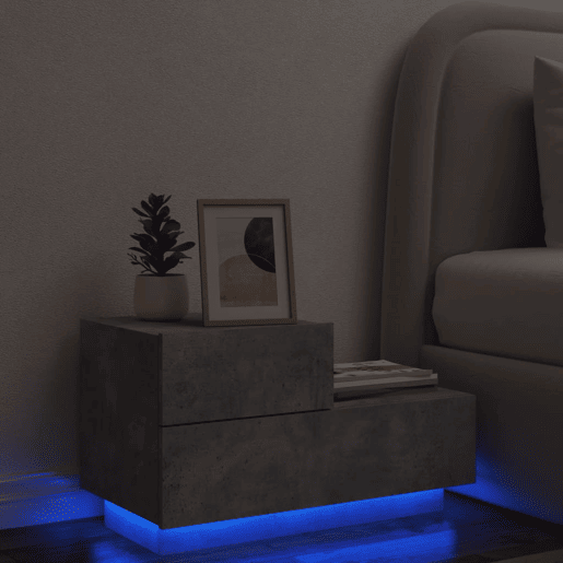 vidaXL Mesa de cabeceira com luzes LED 70x36x40,5 cm cinzento-cimento vidaXL Mesa de cabeceira com luzes LED 70x36x40,5 cm cinzento-cimento