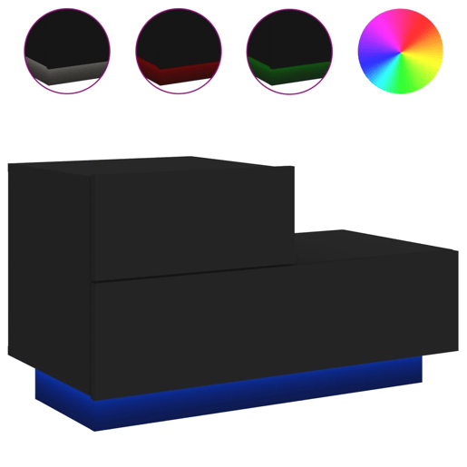 vidaXL Mesa de cabeceira com luzes LED 70x36x40,5 cm preto