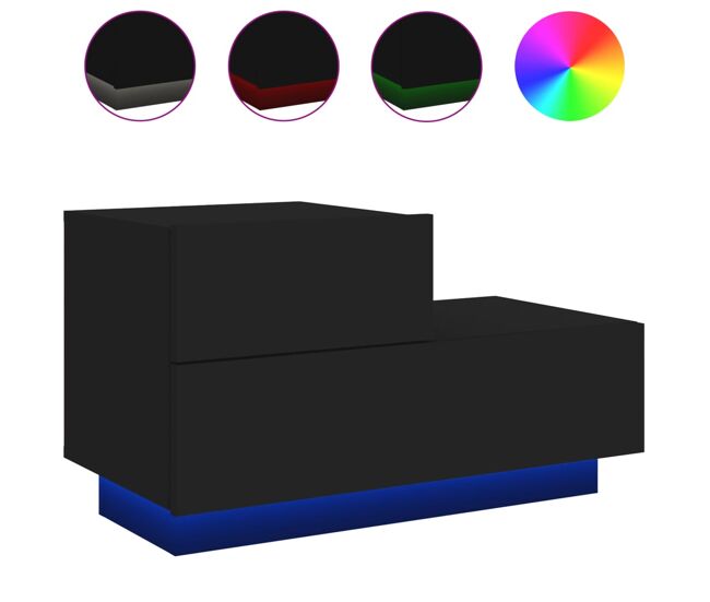 Vidaxl mesita de noche con luces led negro 70x36x40,5 cm