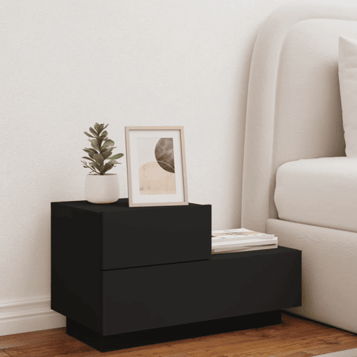 vidaXL Mesa de cabeceira com luzes LED 70x36x40,5 cm preto