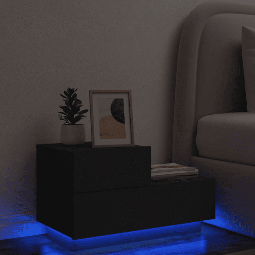 vidaXL Mesa de cabeceira com luzes LED 70x36x40,5 cm preto