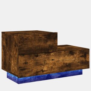 vidaXL Mesa de cabeceira com luzes LED 70x36x40,5 cm carvalho fumado