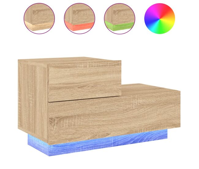Vidaxl mesita de noche con luces led roble sonoma 70x36x40,5 cm