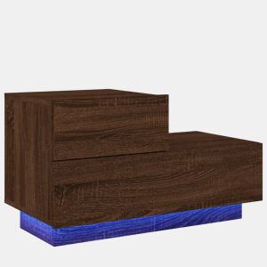 vidaXL Mesa de cabeceira com luzes LED 70x36x40,5 cm carvalho castanho