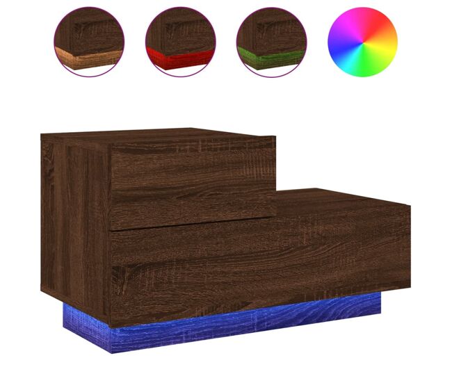 Vidaxl mesita de noche con luces led roble marrón 70x36x40,5 cm