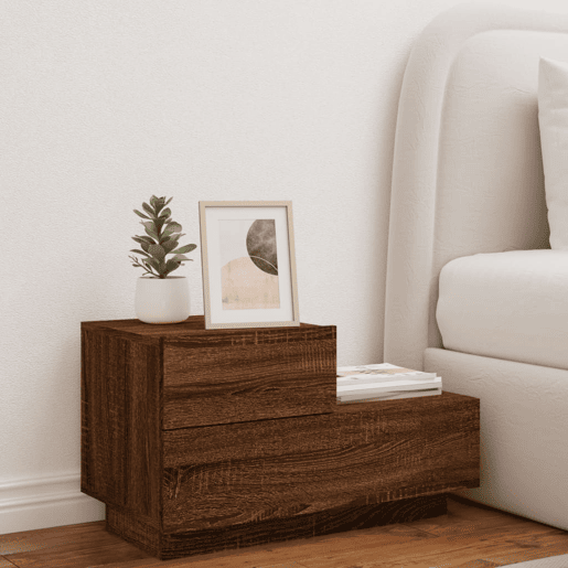 vidaXL Mesa de cabeceira com luzes LED 70x36x40,5 cm carvalho castanho