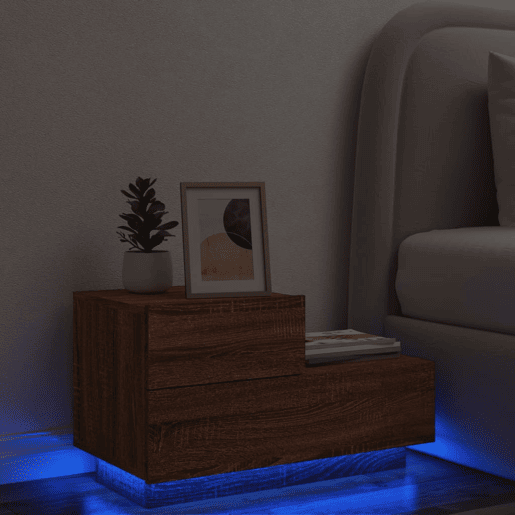 vidaXL Mesa de cabeceira com luzes LED 70x36x40,5 cm carvalho castanho