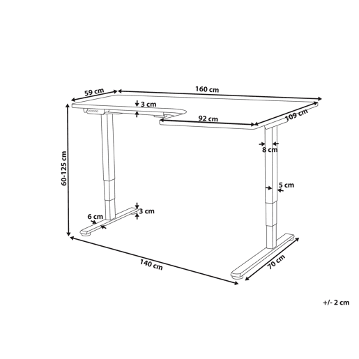 Secretária de canto ajustável eletricamente DESTINES PretoBranco 160 cm 109 cm à direita Secretária de canto ajustável eletricamente DESTINES PretoBranco 160 cm 109 cm à direita