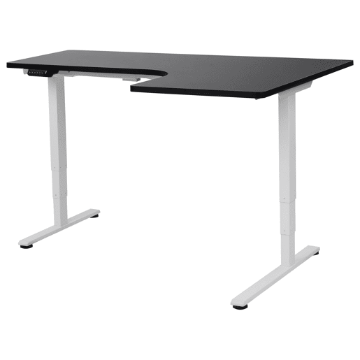 Secretária de canto ajustável eletricamente DESTINES PretoBranco 160 cm 109 cm à direita Secretária de canto ajustável eletricamente DESTINES PretoBranco 160 cm 109 cm à direita