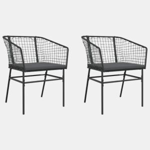 vidaXL Cadeiras de jardim com almofadões 2 pcs vime PE preto