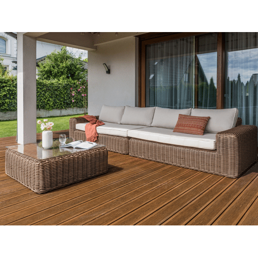 Sofá de jardim de canto com repousa-pés 6 lugares PALERMO Castanho