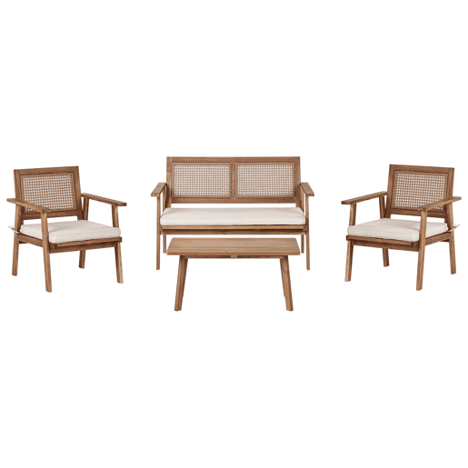 Conjunto de jardim com mesa 4 lugares ARENELLA Madeira de Acácia certificada Creme claro