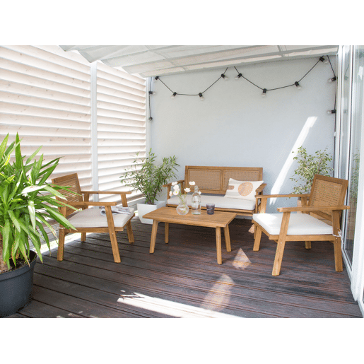 Conjunto de jardim com mesa 4 lugares ARENELLA Madeira de Acácia certificada Creme claro