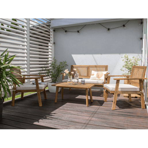 Conjunto de jardim com mesa 4 lugares ARENELLA Madeira de Acácia certificada Creme claro