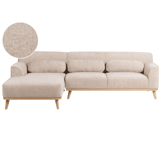Sofá de canto SIMOS Chenille Creme 3 lugares à direita