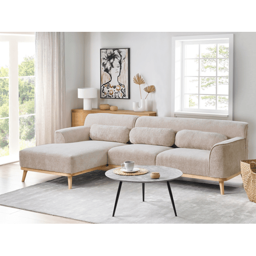 Sofá de canto SIMOS Chenille Creme 3 lugares à direita