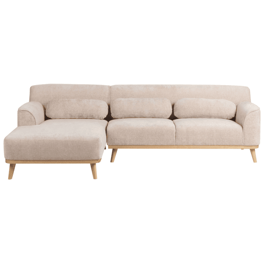 Sofá de canto SIMOS Chenille Creme 3 lugares à direita