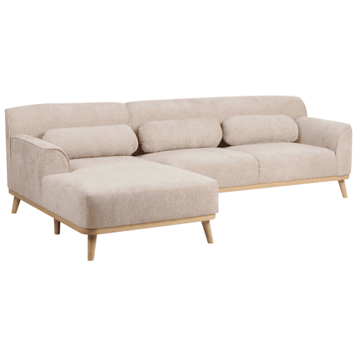 Sofá de canto SIMOS Chenille Creme 3 lugares à direita