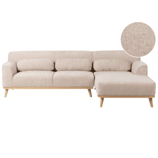 Sofá de canto SIMOS Chenille Creme 3 lugares à esquerda Sofá de canto SIMOS Chenille Creme 3 lugares à esquerda