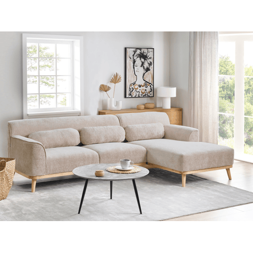 Sofá de canto SIMOS Chenille Creme 3 lugares à esquerda Sofá de canto SIMOS Chenille Creme 3 lugares à esquerda