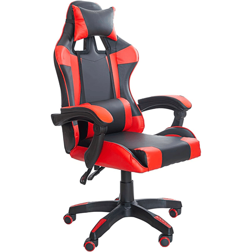 Cadeira gamer Koe Modern Style em vermelho e preto com almofada lombar e braços acolchoados de 64 cm