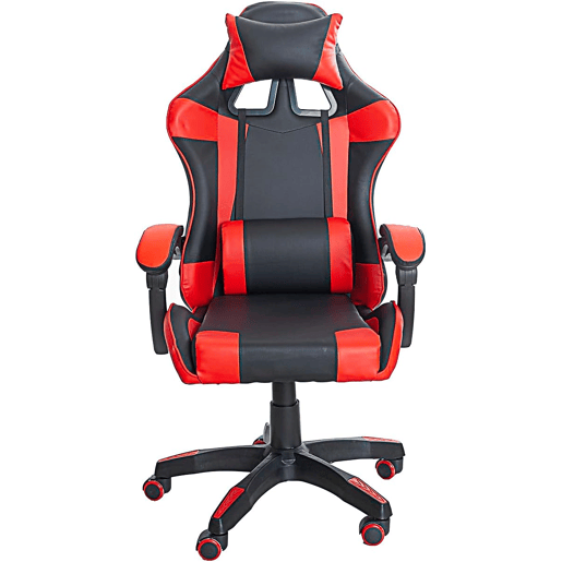 Cadeira gamer Koe Modern Style em vermelho e preto com almofada lombar e braços acolchoados de 64 cm