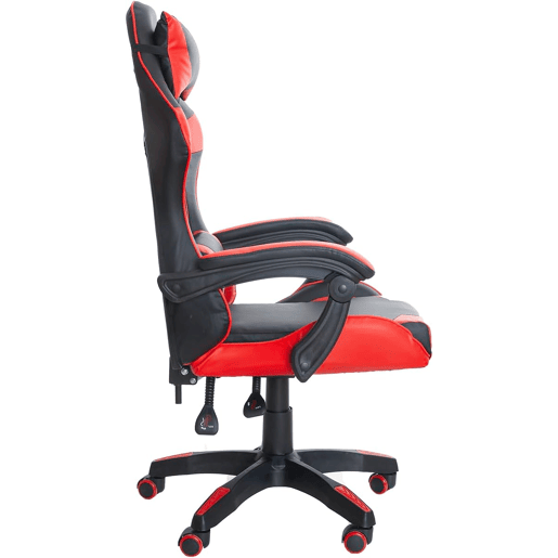 Cadeira gamer Koe Modern Style em vermelho e preto com almofada lombar e braços acolchoados de 64 cm