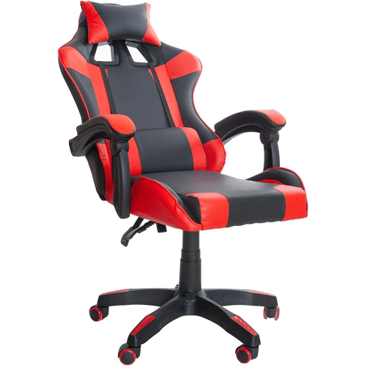 Cadeira gamer Koe Modern Style em vermelho e preto com almofada lombar e braços acolchoados de 64 cm