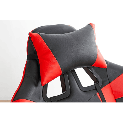 Cadeira gamer Koe Modern Style em vermelho e preto com almofada lombar e braços acolchoados de 64 cm