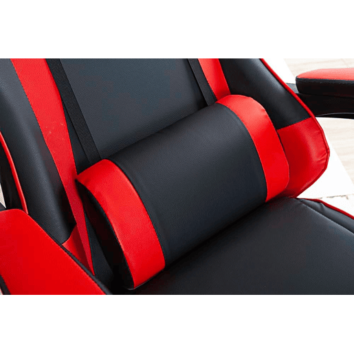 Cadeira gamer Koe Modern Style em vermelho e preto com almofada lombar e braços acolchoados de 64 cm