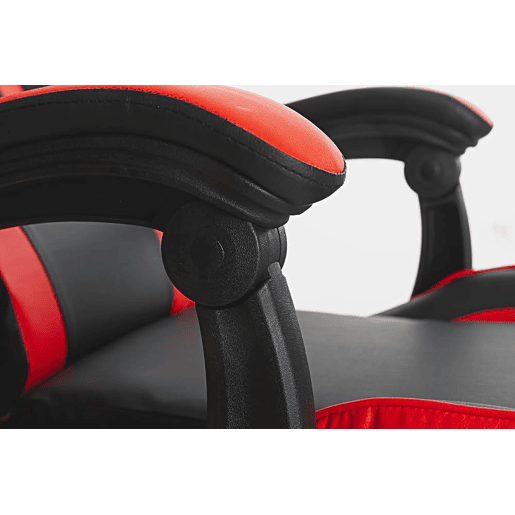 Cadeira gamer Koe Modern Style em vermelho e preto com almofada lombar e braços acolchoados de 64 cm