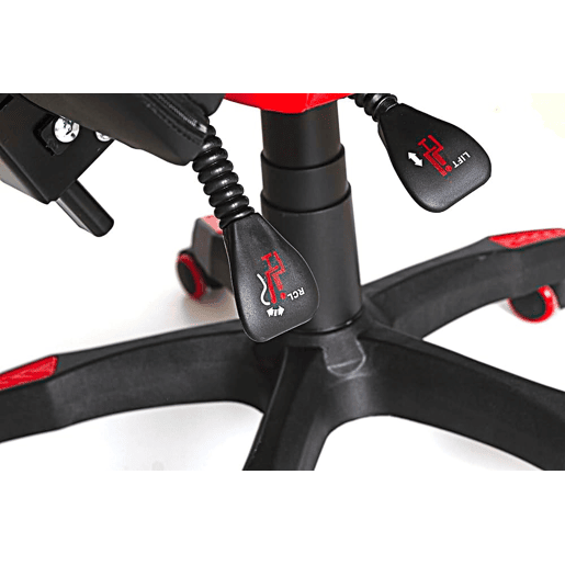 Cadeira gamer Koe Modern Style em vermelho e preto com almofada lombar e braços acolchoados de 64 cm