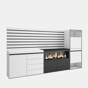 Aparador, Buffet, Amplo Espaço Armazenamento, 274x35x145cm, Para quarto, dormitório, Lareira eléctrica XXL, Cómoda, Sapateira, Estilo moderno, Branco