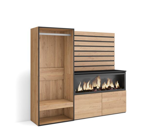 Aparador, con almacenamiento, 167x35x145cm, dormitorio, habitación, chimenea eléctrica xxl, vestidor abierto, estilo moderno, roble