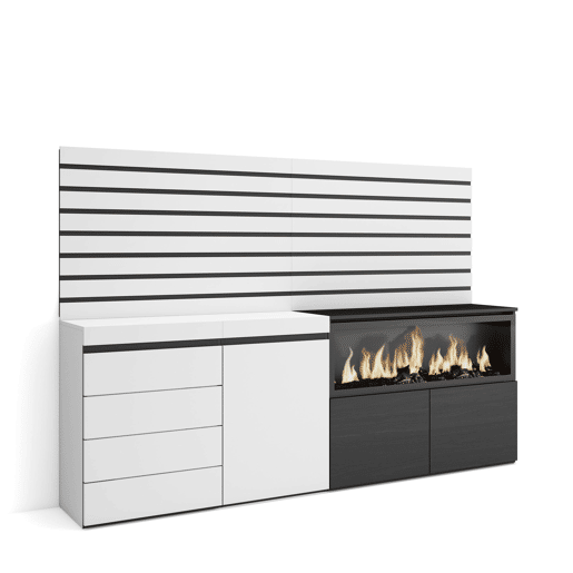 Aparador, Buffet, Amplo Espaço Armazenamento, 214x35x145cm, Para quarto, dormitório, Lareira eléctrica XXL, Cómoda, Estilo moderno, Branco Aparador, Buffet, Amplo Espaço Armazenamento, 214x35x145cm, Para quarto, dormitório, Lareira eléctrica XXL, Cómoda, Estilo moderno, Branco
