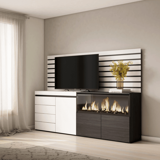 Aparador, Buffet, Amplo Espaço Armazenamento, 214x35x145cm, Para quarto, dormitório, Lareira eléctrica XXL, Cómoda, Estilo moderno, Branco Aparador, Buffet, Amplo Espaço Armazenamento, 214x35x145cm, Para quarto, dormitório, Lareira eléctrica XXL, Cómoda, Estilo moderno, Branco